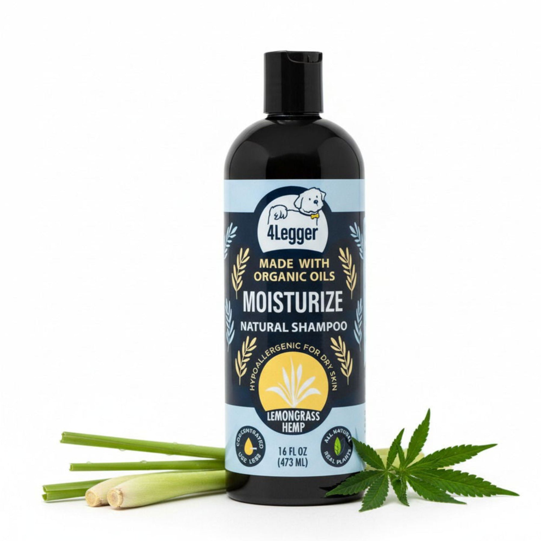 MOISTURIZE - Organic Lemongrass & Hemp Dog Shampoo for Dry, Itchy Skin