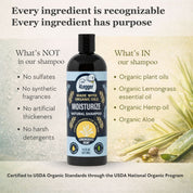 MOISTURIZE - Organic Lemongrass & Hemp Dog Shampoo for Dry, Itchy Skin