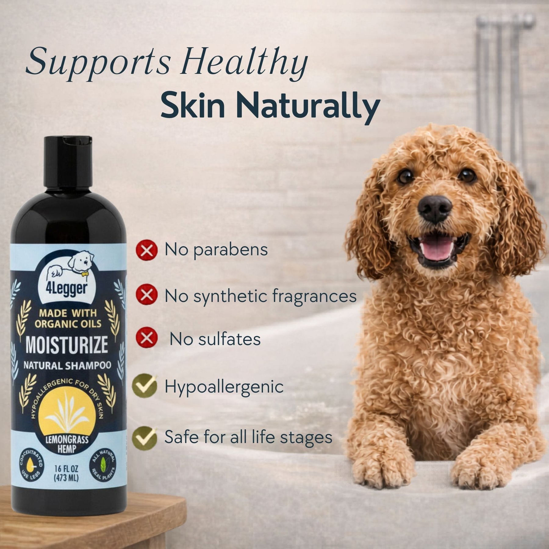 MOISTURIZE - Organic Lemongrass & Hemp Dog Shampoo for Dry, Itchy Skin