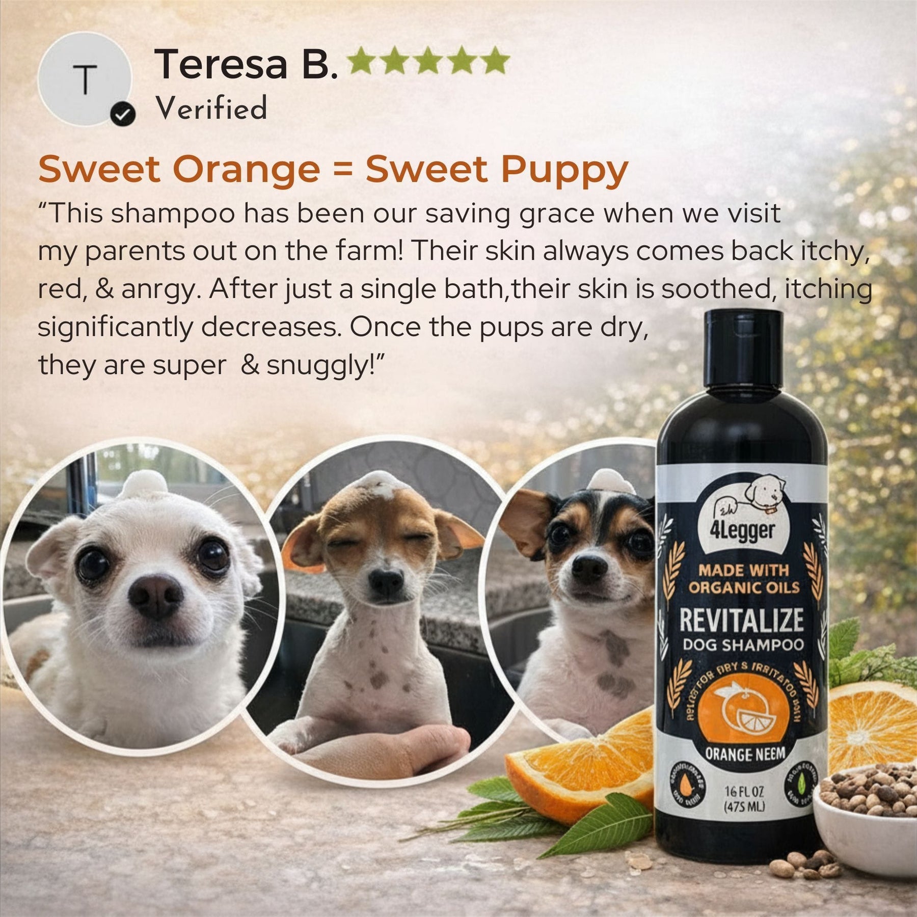 REVITALIZE - Organic Neem Dog Shampoo w/ Sweet Orange Essential Oil