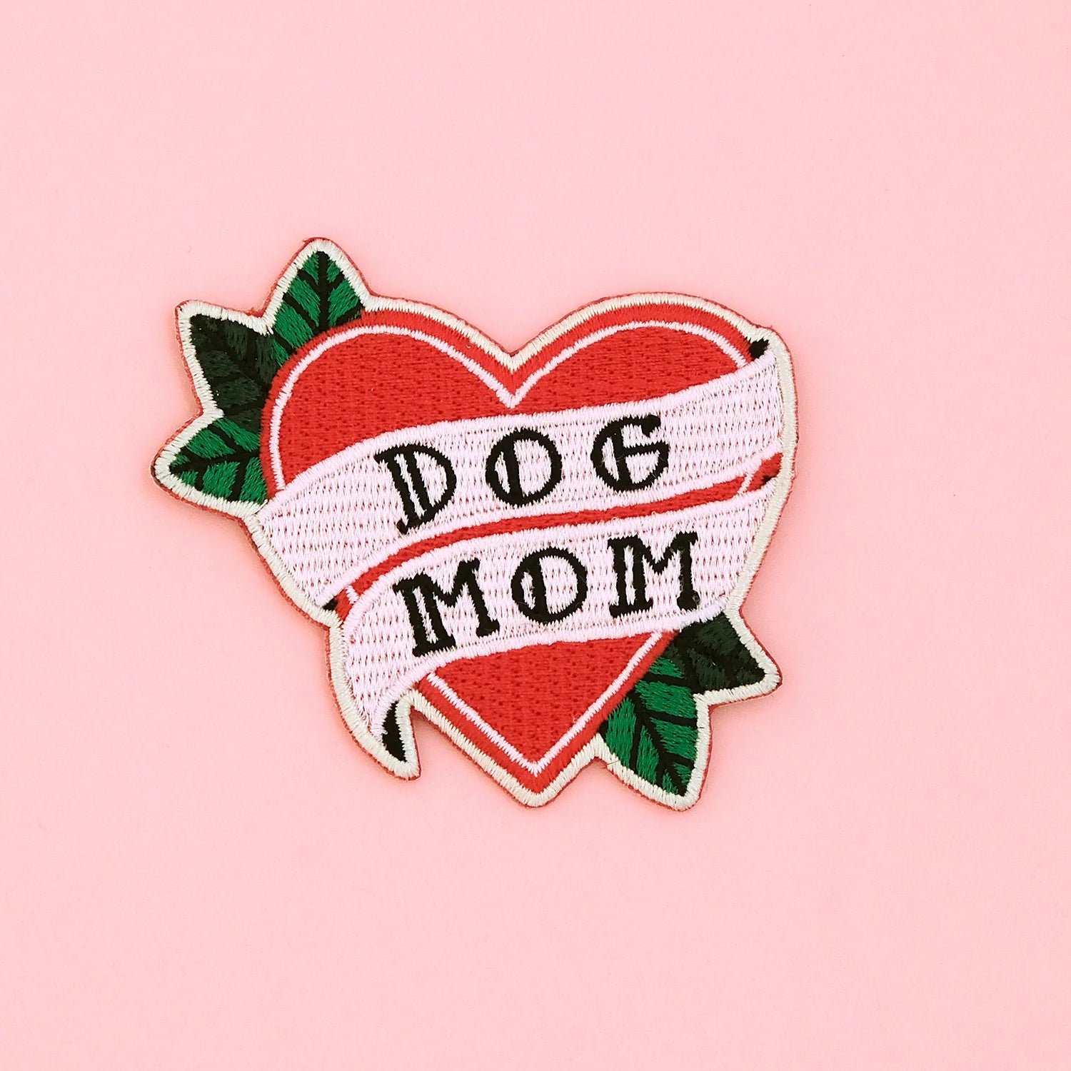 Dog Mom Tattoo Heart Iron-On Patch