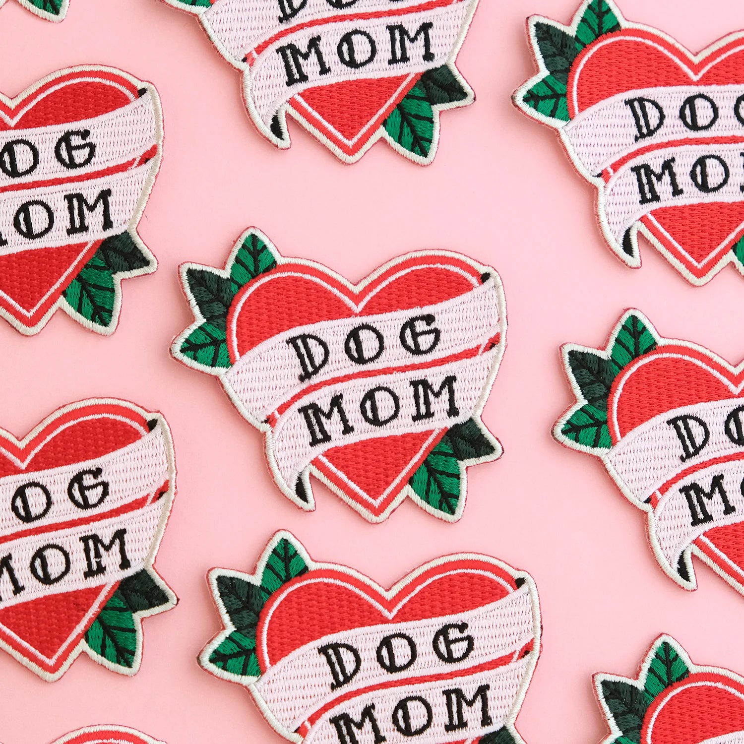 Dog Mom Tattoo Heart Iron-On Patch