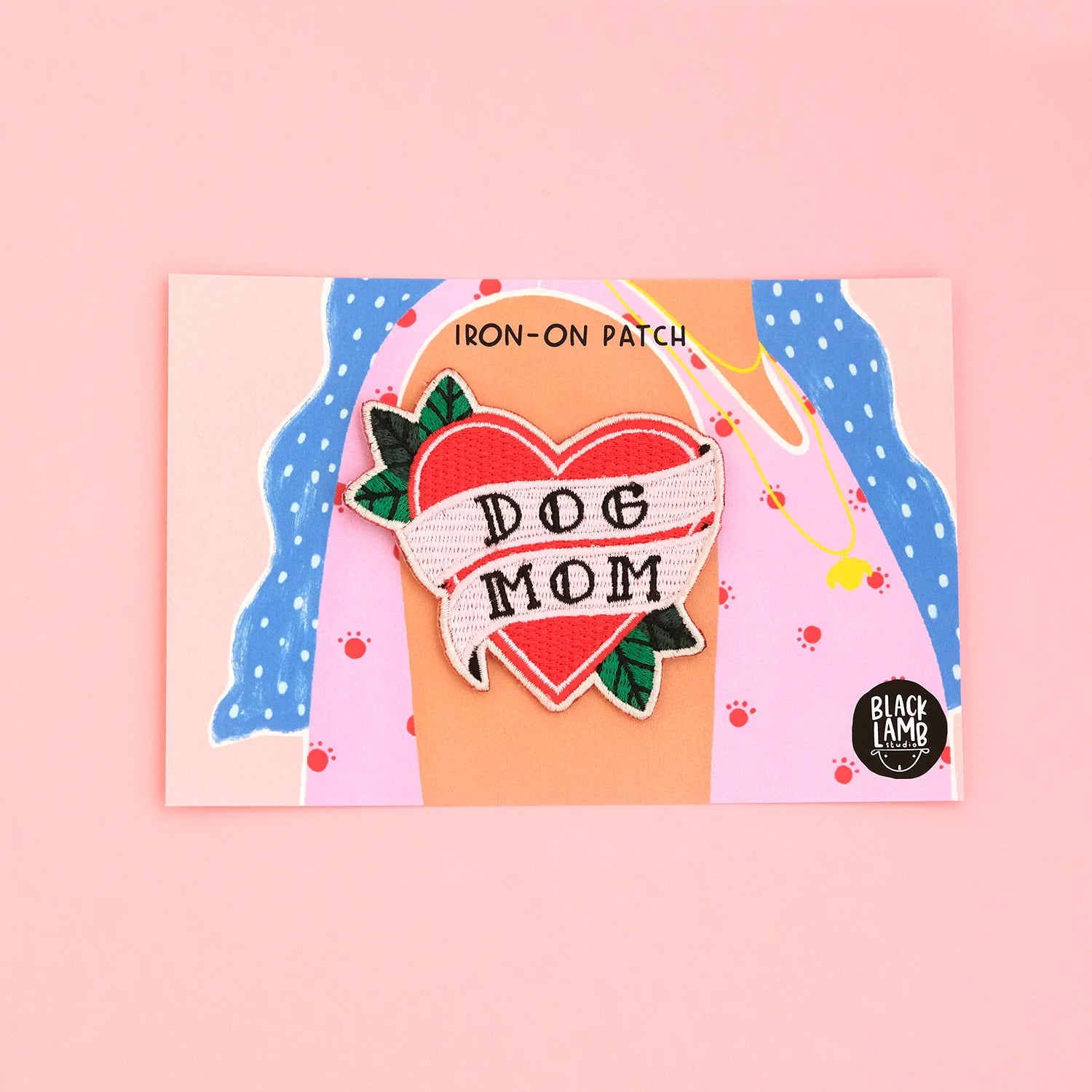 Dog Mom Tattoo Heart Iron-On Patch